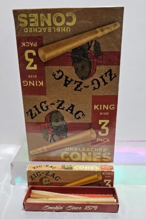 Zig-Zag Unbleached King Size | 3 Conos Por Paquete | 24 Paquetes x Caja